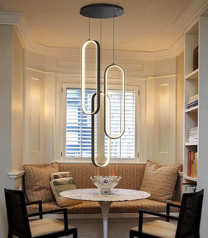 Modern Ring Chandelier LED Dimmable Flush Mount Ceiling Light for Foyer Living Room Staircaes Black