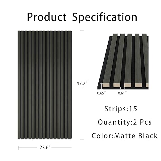 Casaphoria Acoustic Wall Panels, 2 PCS 47.2"x23.6", Wood Slat Wall Panels for Home Office & Accent Walls, Black