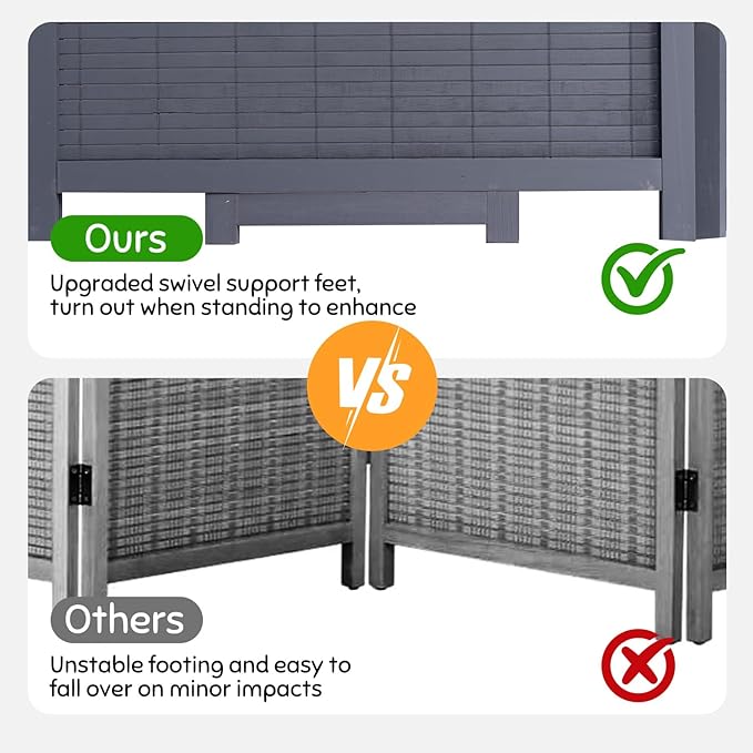 Bamboo Room Divider Folding Privacy Screens, Wall Divider for Room Separation, Portable Room Partitions and Dividers, 5.6FT Bamboo Mesh Woven Room Divider Panel (Grey, 4 Panel)
