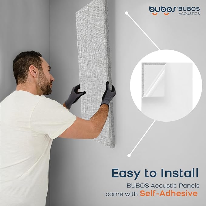 BUBOS 2 PCS Acoustic Panels,47.2''x11.8'' Fabric Soundproof Wall Panels,Self-adhesive Sound Absorbing Panels for Studios, Office, Home Theater, Fabric-Clad-N Light Grey