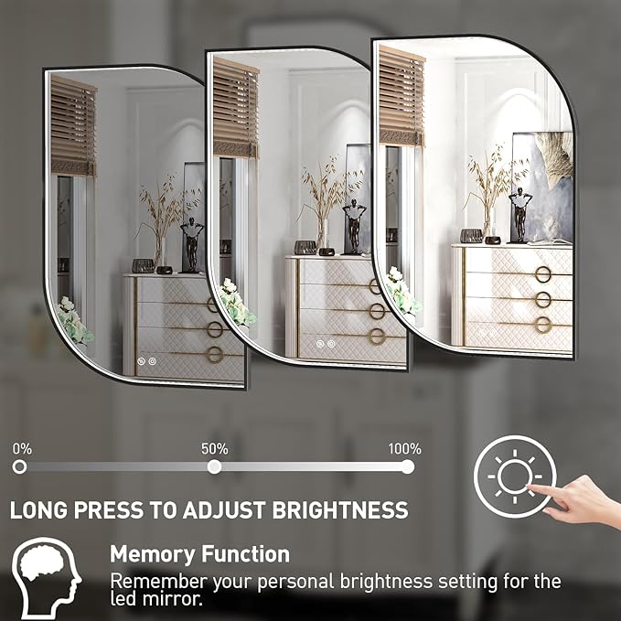 24X32 Inch LED Mirror for Bathroom with Lights,Black Frame Lighted Irregular Wall Mirror,Asymmetrical Vanity Mirror,Anti-Fog,Dimmable