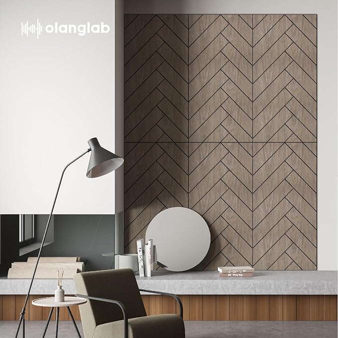 Olanglab Wood Veneer Wall Panels 6 Pack, 24‘’X48‘’ Sound Absorbing Panels for Noise Reduction, Herringbone