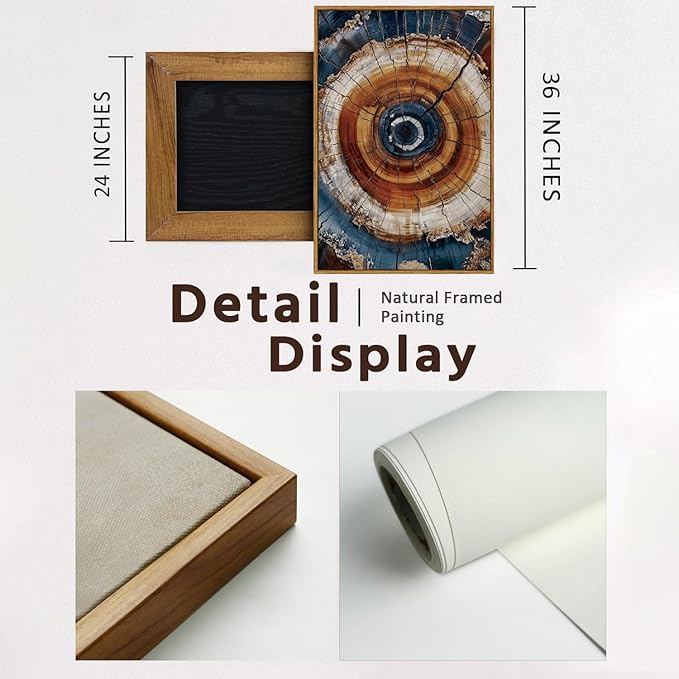 BingruiArt Large Framed Tree Ring Wall Art Wood Canvas Colorful Boho Wall Decor Rustic Artwork Abstract Painting Farmhouse Picture Nature Print for Living Room Bedroom Bathroom 24"x36" Natural Framed(05)