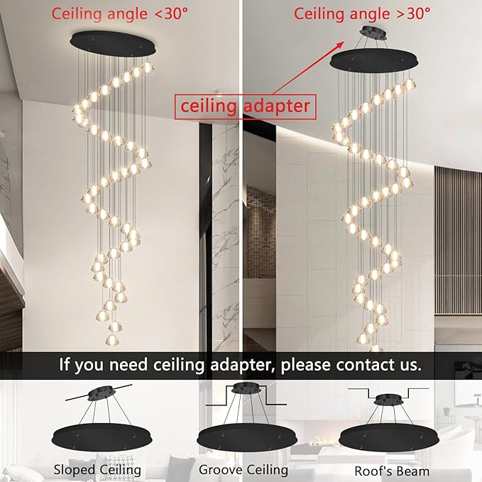 236'' Long Large Crystal Chandeliers LED Chandeliers for High Ceiling Handing Light Fixture for Entrance Hallway Foyer Staircase Lobby Black