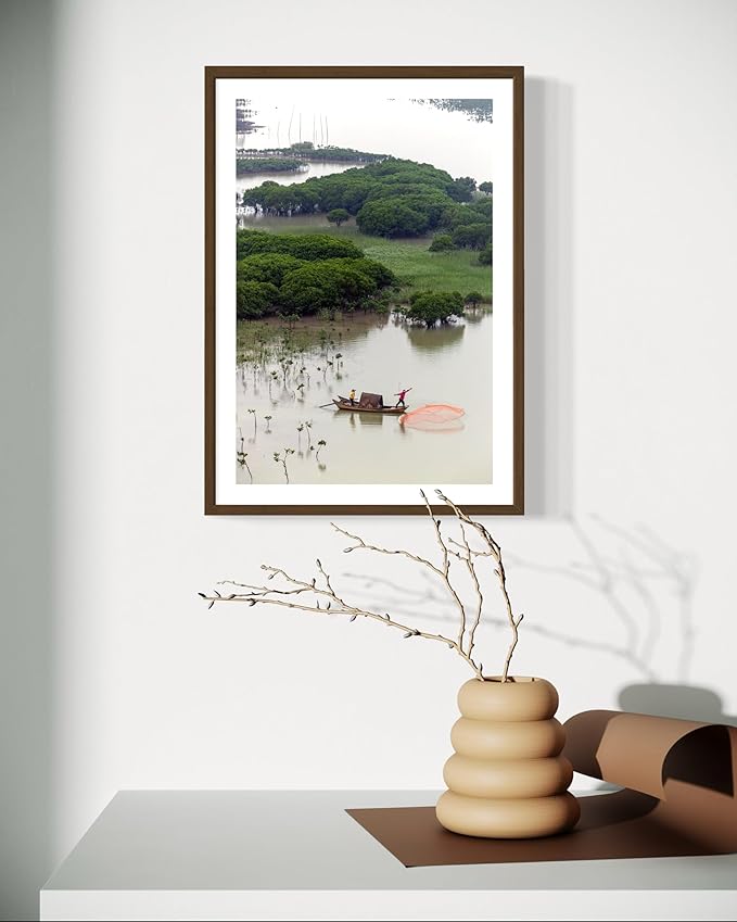 Oriental Beauty: Stunning Feng Shui Landscape Wall Art Vertical Prints for Home Decor in 3 Sizes (Casting Nets in the Mangrove Waters, 20" x 30", Oriental Beauty)
