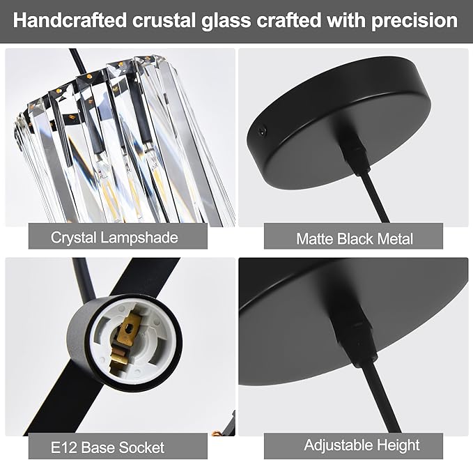3 Pack Black Pendant Lights Kitchen Island, Kitchen Island Dining Room Light Pendant Lighting Fixtures High end Crystal Chandelier Over Island Table Modern Hanging Light for Bar Dining Room