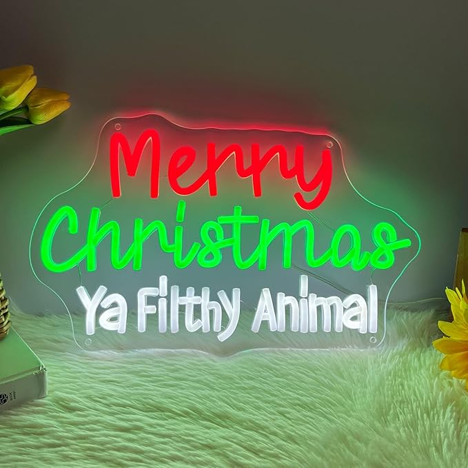 Merry Christmas Ya Filthy Animal Neon Sign Room Decor for Christmas Decoration Xmas USB LED Neon Light Signs 15.8x9.8"