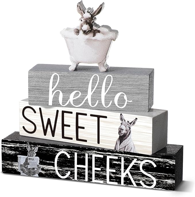 4 Pcs Funny Donkey Bathroom Decor Farmhouse Donkey Bathroom Decoration Western Hello Sweet Cheeks Table Centerpiece Christmas