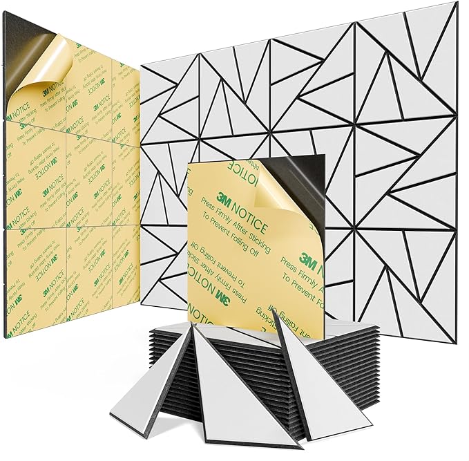 22 pack Acoustic Panels With Self-Adhesive, 12"X 12"X 0.4"Sound Proof Foam Panels, Sound Panels High Density, Soundproof Wall Panels for Home Studio Office- BlackBase + WhiteFace V1