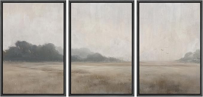 MUDECOR Framed Wall Art Print Set Serene MeadowTranquil Landscape with Foggy Fields and Distant Trees Illustrations Realism Decorative for Living Room, Bedroom, Office - 24"x36"x3 Black