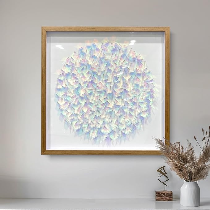 BrightA Rainbow Acrylic Mosaic Wall Art - Multicolor Circular Design with Layered Translucent Panels, Modern Geometric Decor for Living Room and Bedroom in Natural Wood Frame 31.5"x31.5"