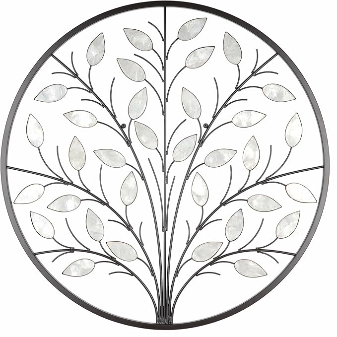 ALICE HOUSE Metal Wall Art with Shell Leaves, 26" Tree Wall Sculpture, Wall Decor for Living Room, Dining Room, Bedroom, Entryway AL4101