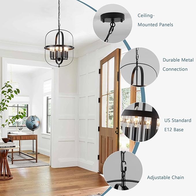 Black Chandelier-6 Light,Modern Farmhouse Chandeliers for Dining Room Light Fixture Entryway Industrial Rustic Geometric Hanging Foyer Lighting Fixtures Kitchen Chandelier for Bedroom Hallway