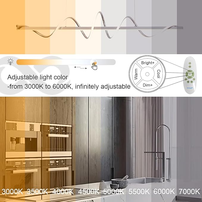 Modern LED Pendant Light for Kitchen Island Lighting,Dimmable Modern Chandelier Color Changing 3000K-4000K-6500K Creative Snake-Shaped Twist Design for Dining Room -Electroplated Chrome