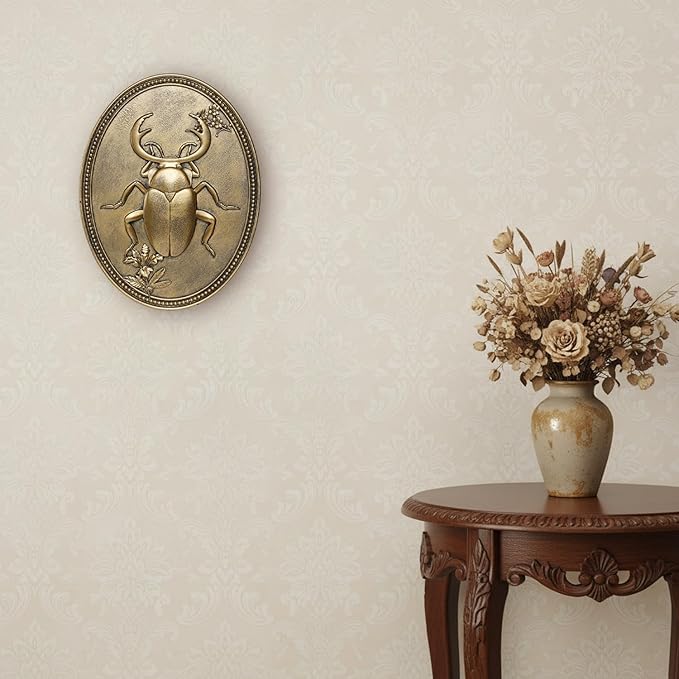Newinhome Vintage Beetle Wall Sculpture, Antique Wall Decor, Ladybug Wall Decor, Hanging Decoration with Embossed Beetle Design, Vintage Decor for Living Room Bedroom and Hallway, Housewarming Gift
