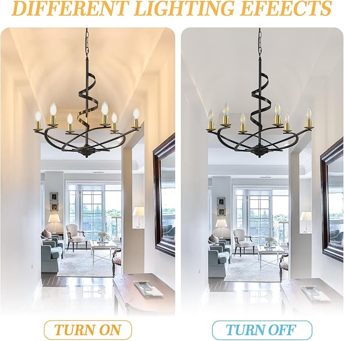 Black and Gold Chandelier, 6-Light Farmhouse Chandeliers for Dining Room, Rustic Kitchen Island Lighting, Modern Chandelier for Living Room, Hanging Pendant Lights for Bedroom, Foyer, Staircase, Entry