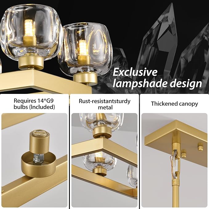 72 Inch Brass Rectangle Wagon Wheel Chandeliers, Gold Chandelier for Dining Room Over Table, Modern Crystal Long Chandelier for High Ceiling, Farmhouse Large Linear Chandeliers for Kitchen Island