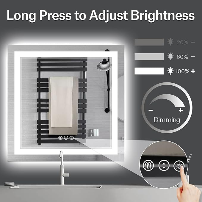 36 x 36 Inch Led Mirror for Bathroom, Backlit and Front Lighted Bathroom Vanity Mirror with Lights, Anti-Fog, 3 Colors Dimmable, Memory, Shatterproof Wall Led Mirror
