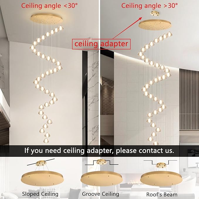 36 Light 216'' Long Large Crystal Chandeliers LED Chandeliers for High Ceiling Handing Light Fixture for Entrance Hallway Foyer Staircase Lobby Gold