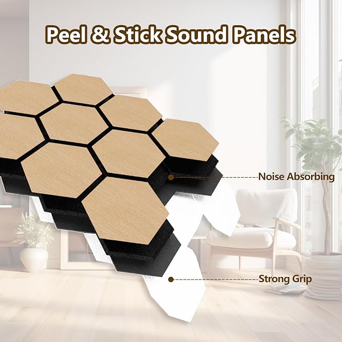 4 Packs Acoustic Wall Panels - Self-Adhesive 3D Wood Slat Wall Panel- Peel and Stick Sound Absorbing Panels for Noise Reducing - Feature Wall Decor for Home & Office