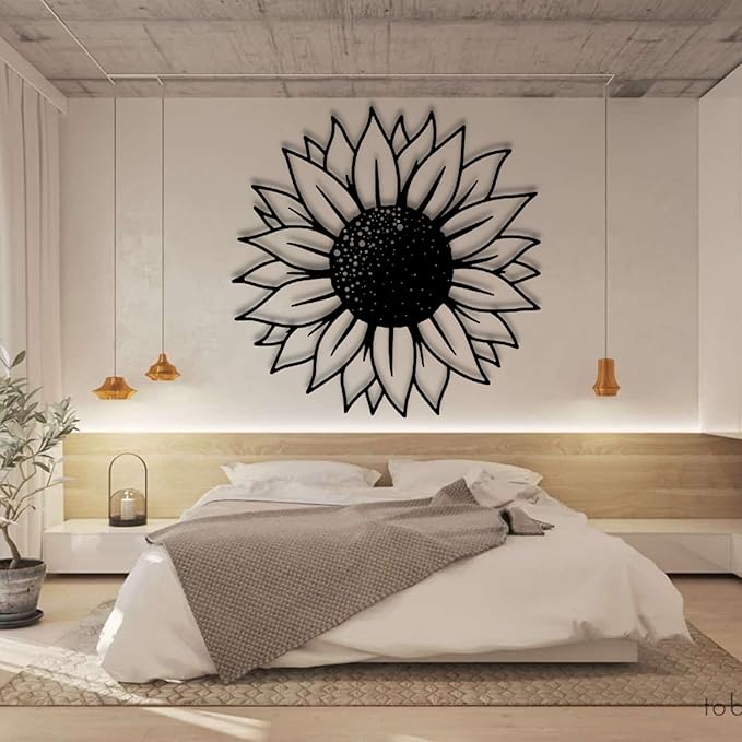 3D Sunflower Wall Art, Home Decor - Metal Flowers (35.4"Wx35.4"H/ 90x90 cm, White) - Housewarming Gift