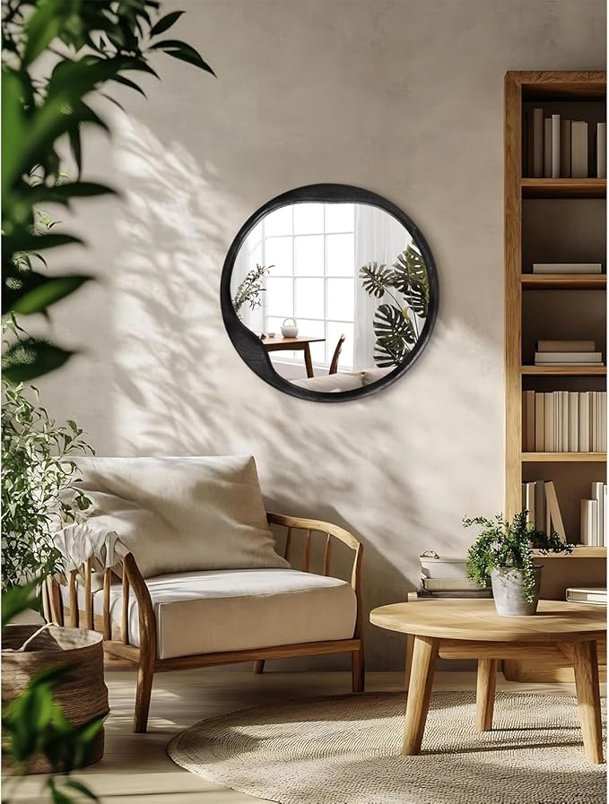AOAOPQ Wall Mirror Modern Decorative Mirror Hanging Round Style for Bedroom Entryway Living Room and More 24-Inch Black