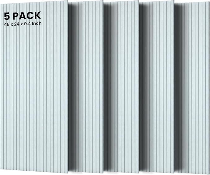 5 Pack Acoustic Panels, 48 x 24x 0.4 Inch Sound Proof Panels for Walls, Premium Wall Sound Absorbing Panels, Decorative Sound Dampening Panels for Media Room, Office and Studio,White