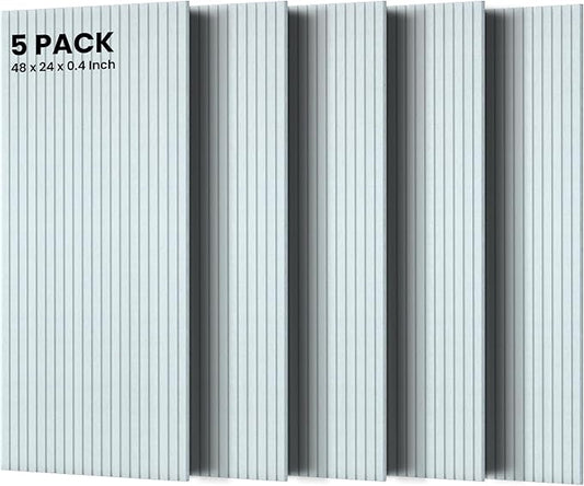 5 Pack Acoustic Panels, 48 x 24x 0.4 Inch Sound Proof Panels for Walls, Premium Wall Sound Absorbing Panels, Decorative Sound Dampening Panels for Media Room, Office and Studio,White