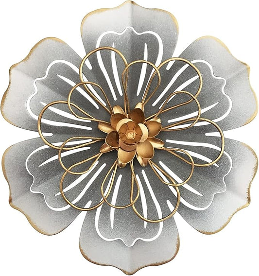 Metal Flower Wall Art Decor, 8.3" Rustic Modern Floral Sculpture, Distressed Iron Wall Hanging Home Decoration Accent Artworks for Indoor Kitchen Bedroom Living Room Office Outdoor Garden Patio - 06