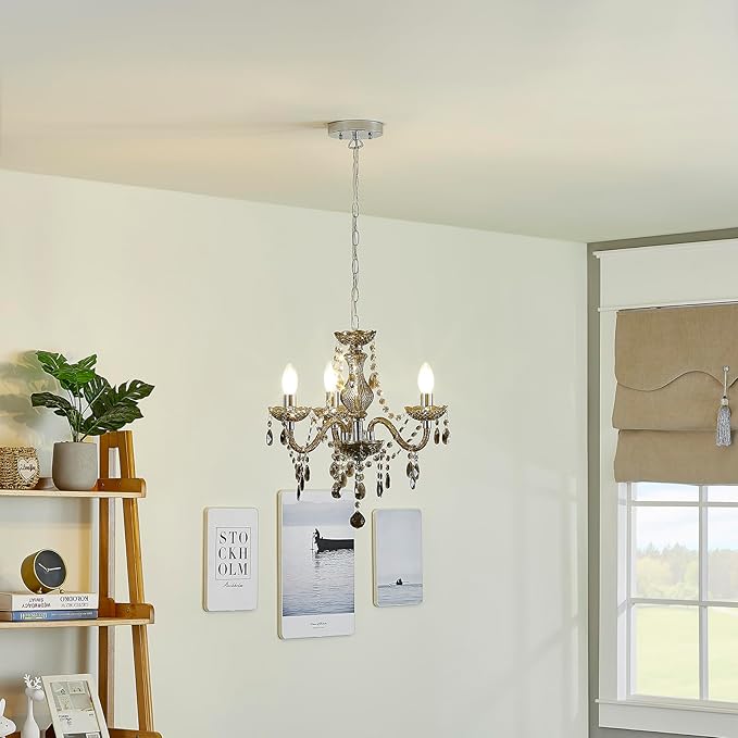 Luvkczc Black Chandelier Small Crystal Chandeliers Lighting Mini Acrylic Chandelier 3 Light Modern Pendant Light Fixtures for Restaurant, Bar, Dining Room, Bathroom