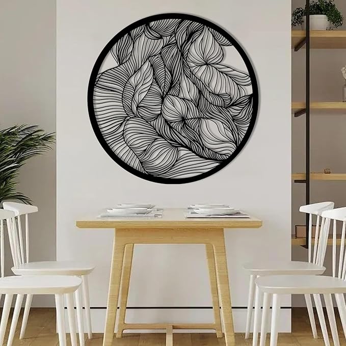 Abstract Lines Metal Wall Decor, Round Metal Wall Art, Line Art Wall Decor, Metal Abstract Wall Art, Metal Irregular Wall Hanging, Geometric Art, Metal Wall Art for Living Room (Sliver, 28"x28"/70x70cm, metal wall art)