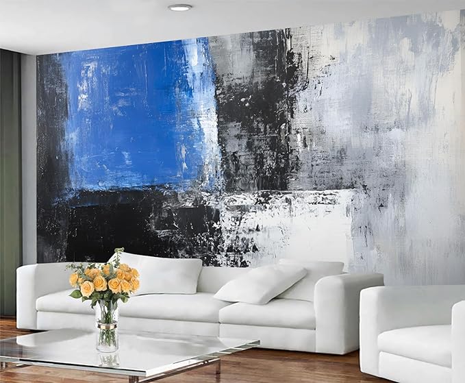 Black White Blue Mural Wallpaper, Abstract Geometric Graffiti Murals, Modern Fashion Art Murals, Wallpaper for Living Room Bedroom Boy Girl Room Home Decor Mural (Not Peel Stick)