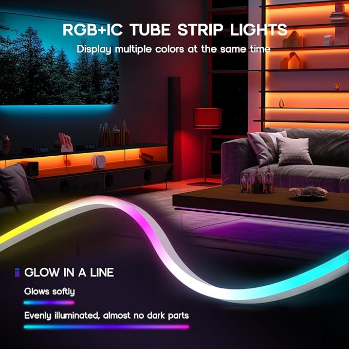 LED Neon Lights,IC+RGB 98.4FT Rope Lights Control with App/Remote,Multiple Modes,DIY Design,Outdoor IP65 Waterproof,24V Flexible LED Strip Lights for Bedroom,Gaming,Party Decoration