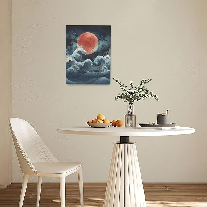 Japanese Wall Art The Great Wave Pictures Wall Decor Japanese Chinese China Sea Waves Canvas Prints Painting Asian Oriental Aesthetic Landscape Artwork Decorations for Bathroom Living Room Bedroom Kitchen Dining Room 12”X16”