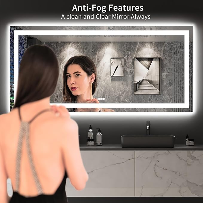 LOAAO 80"X40" LED Mirror for Bathroom, Lighted Bathroom Mirror with Lights, Anti-Fog, Dimmable, Memory Function, Easy to Install, Clear Reflection