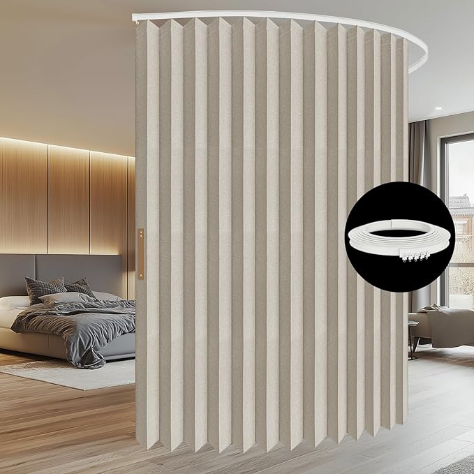 100% Blackout Room Divider Curtains - Total Privacy Curtain Panel, Thermal Insulated Noise Reduction Curtain for Bedroom Windows, Include Ceiling Curtains Track(Cream White, W100 x L108, 1 Pack)