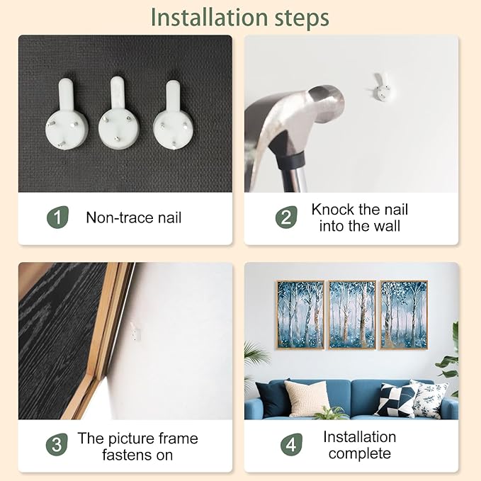 CHDITB Birch Trees Framed Canvas Wall Art Set, Blue Tree Abstract Nature Wall Decor,Blooming Birch Dreamy Forest Wall Painting, Vintage Landscape Art Prints for Living Room Bedroom Office-16 x24 x3