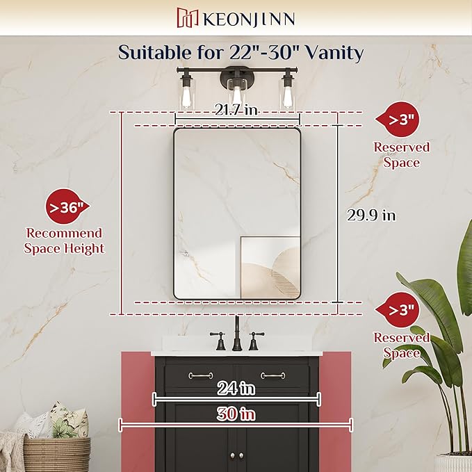 Keonjinn 22 x 30 Brushed Nickel Bathroom Mirrors for Over Sink, Rounded Rectangle Bathroom Vanity Mirror, Brushed Silver Framed Farmhouse Mirror, HD Tempered Glass Wall Mirror(Horizontal/Vertical)