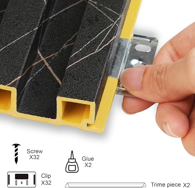 8-Pack WPC Slat Wall Panels, 96 x 6.6 in Decorative Acoustic Slats 3D Wall Panels, Water-Proof and Easy Installation, Granite