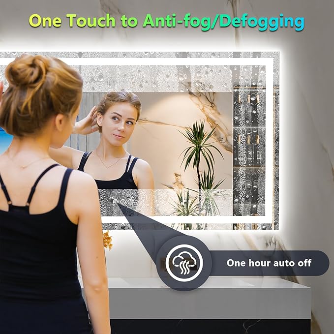 96x36 Inch RGB LED Bathroom Mirror Front Light and RGB Backlit Lighted Vanity Mirror for Bathroom Wall Mounted Dimmable Anti Fog Memory Shatter-Proof IP54 Waterproof Horizontal/Vertical