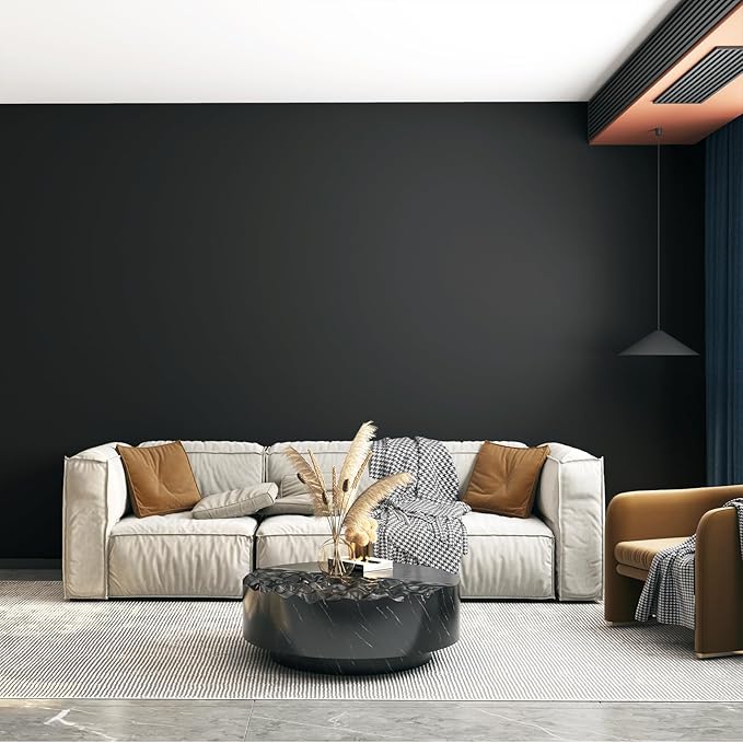 Black Peel and Stick Bathroom Removable Wallpaper Thicken Vinyl Modern Matte Textured Solid Color Self-Adhesive Wallpaper Wrap Contact Paper for Bedroom Kitchen Cabinet (24"x393" Black)