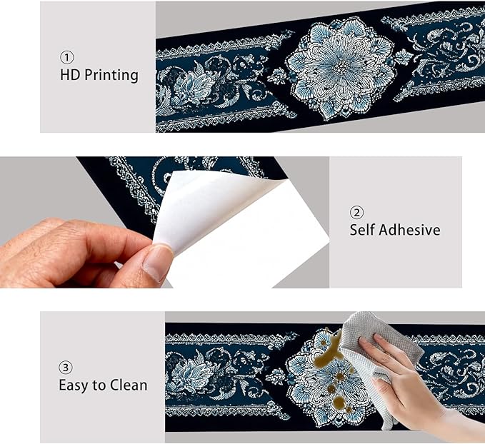 Nuxovilar Wallpaper Border Peel and Stick, Lace Floral Design Self-Adhesive Wallpaper, PVC 3.94×16.4 Ft, Ideal for Accent Walls, Nursery, Home Decor