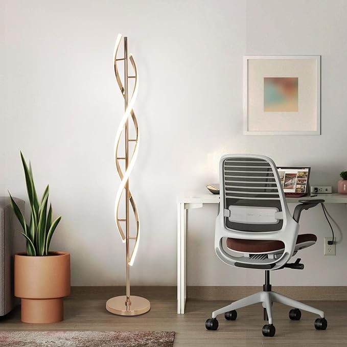 LED Modern Floor Lamp for Living Room, 40W 3 Colors Stepless Dimmable and Color-Changing Bright Floor Standing Lamp,60" Unique Spiral Floor Tall Lamp for Bedroom Office with Remote,Gold