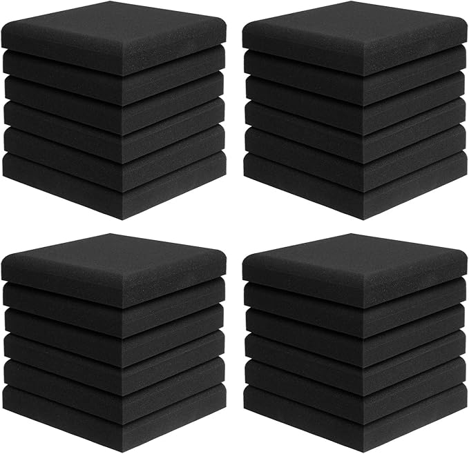JBER Acoustic Studio Foam, 24 Pack 2" X 12" X 12" Round C-Panel Sound Foam Panels Soundproofing Treatment Studio Wall Padding Sound Absorbing Fireproof Pyramid Wedge Tiles