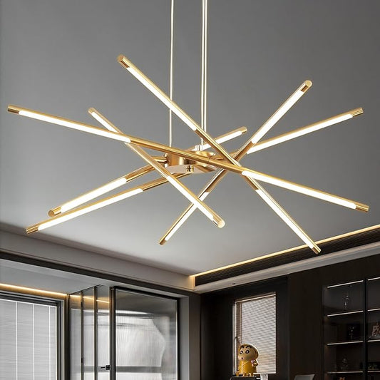 Modern Gold Chandelier,12 Lights Linear Pendant Light Fixtures LED Chandeliers for Dining Room Farmhouse Hanging Light for Bedroom,Living Room,Kitchen Island