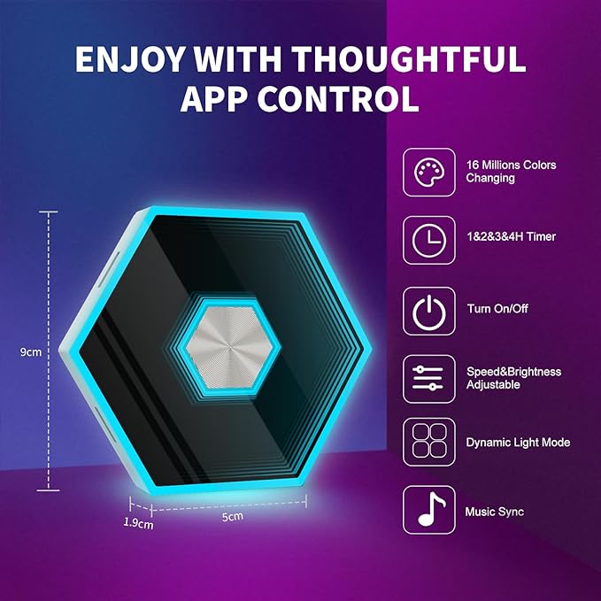 6 Pack Hexagon Lights Wall Panels - RGB Wall Decor Gaming Lights with Smart APP Music Sync, DIY Modular Assembled Hex Led Lights Panel for Bedroom, Game Room