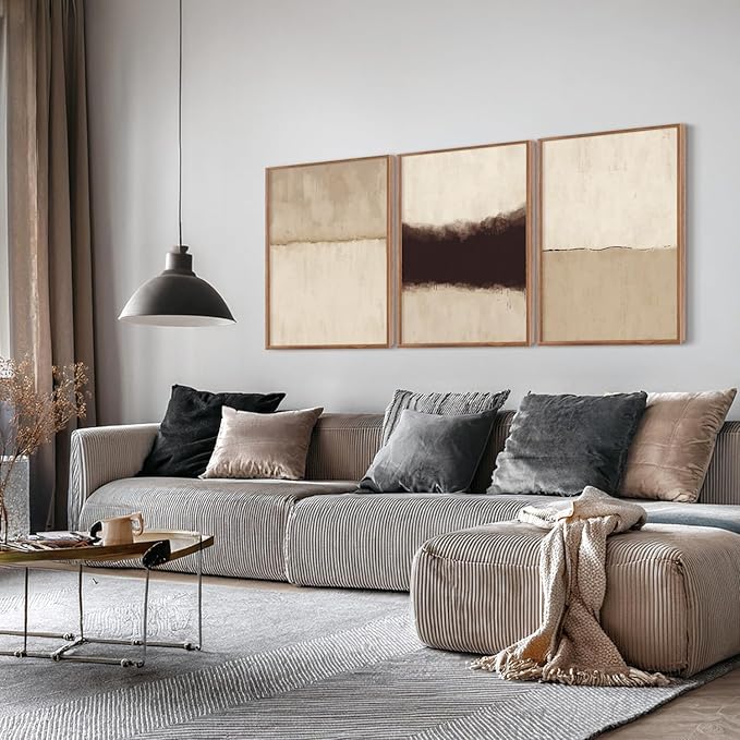 CHDITB Large Abstract Framed Canvas Wall Art Set, Modern Neutral Wall Decor, Minimalist Textured Wall Painting, Beige Blown Art Print for Living Room, Bedroom, Dining Room, Office, Bathroom -16"x24"x3