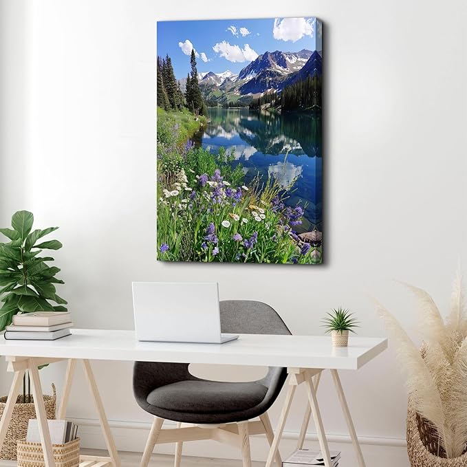 Mountain Wall Art for Living Room Nature Forest Wall Decor Colorado Mountains Pictures Pine Trees Flower Lake Landscape Canvas Prints Rocky Mountain National Park Poster Bedroom Home Decoration 32x48"