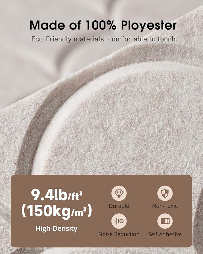 Acoustic Panels Self-Adhesive, 12 Pack Sound Proof Foam Panels for Walls, 12" X 12" X 0.4" High Density Soundproof Wall Panels for Door, Ceiling, Home Office Beige