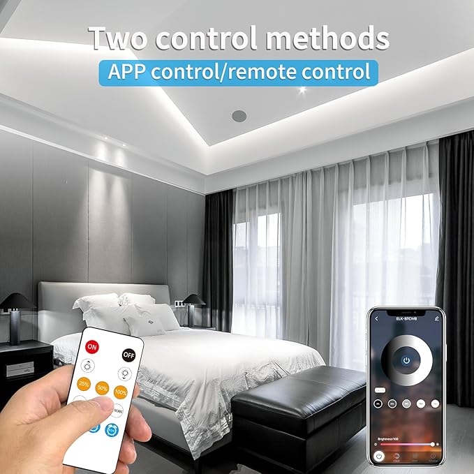 50FT COB LED Strip Lights DC 24V Dimmable 6000K White Flexible LED Tape Light for Bedroom, with Remote and app Control LED Tape Lights CRI90+,for DIY Home Decoration